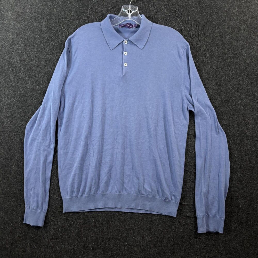 Ralph Lauren Purple Label Polo Men's Large Blue Collared Cotton Knit Made Italy